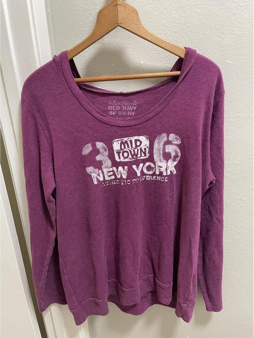 VTG Old Navy Hooded Purple Waffle Knit Shirt Long Sleeve 2XL